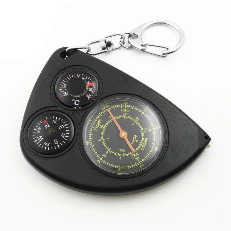 3-in-1 Portable Map Distance Measuring Measurer   Compass   Thermometer with Key Chain for Outdoor Camping Hiking(Black)