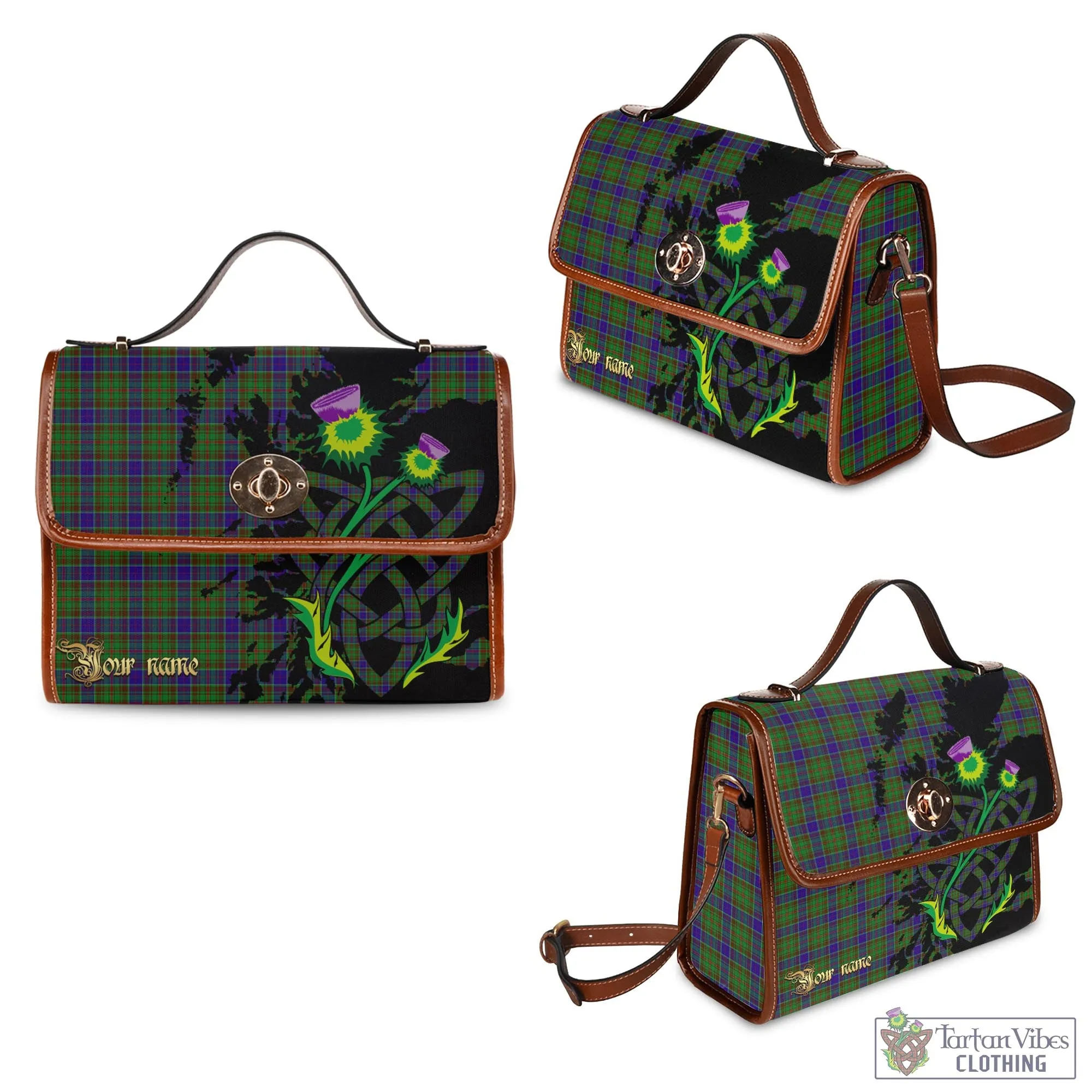 Adam Tartan Waterproof Canvas Bag with Scotland Map and Thistle Celtic Accents