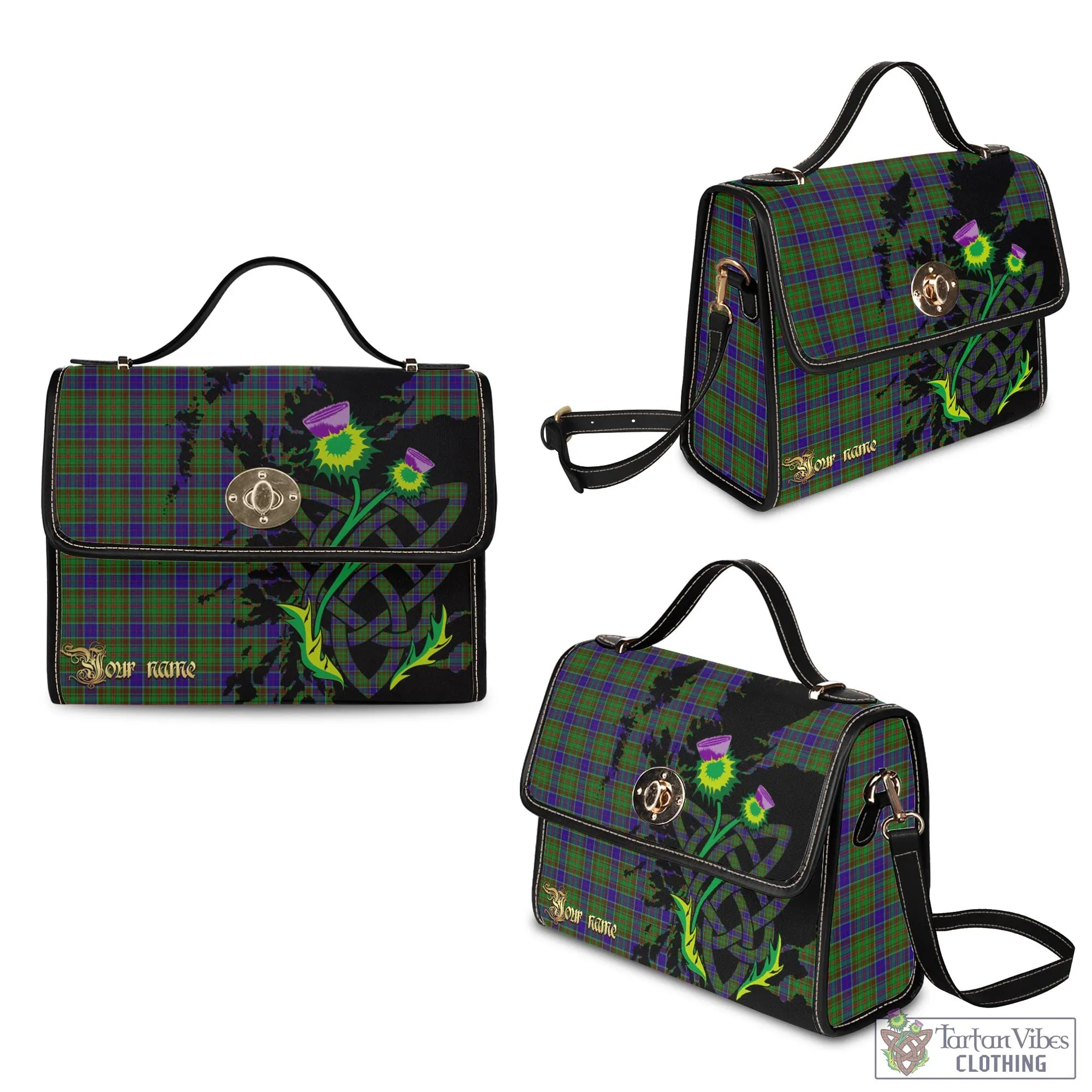 Adam Tartan Waterproof Canvas Bag with Scotland Map and Thistle Celtic Accents