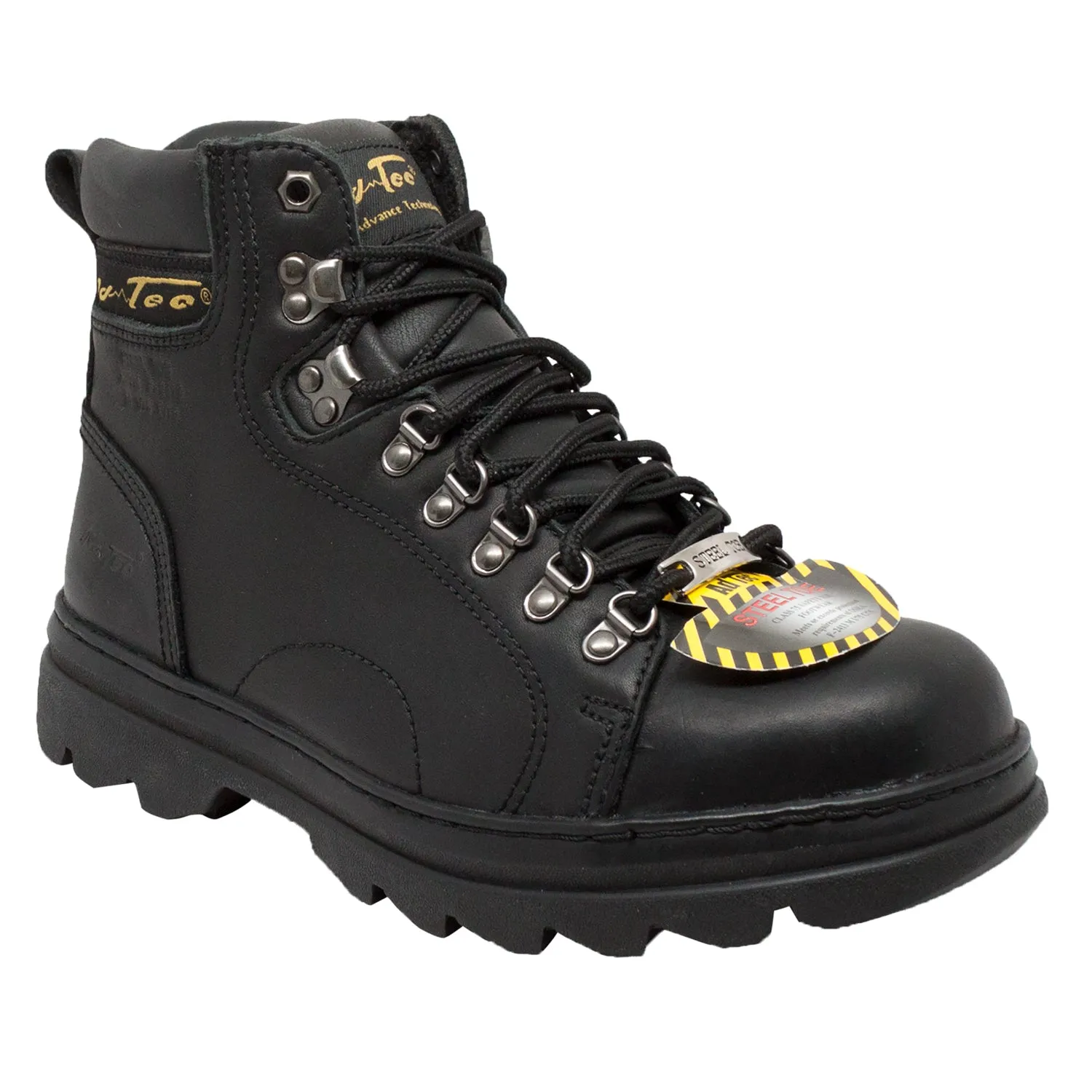 AdTec Mens 6in Steel Toe Hiker Black Work Boots