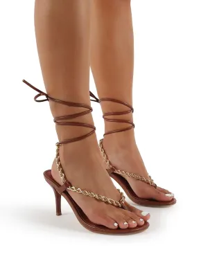 Amarlie Tan Pu Chain Toe Thong Lace Up Heel