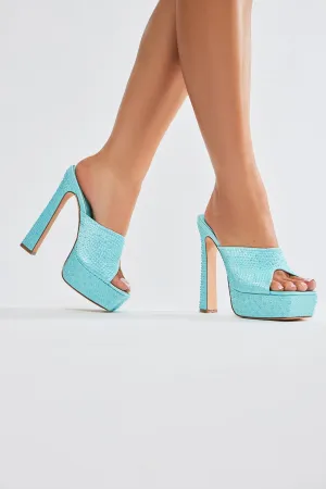 Amozae-All Eyes On Me Platform Mules - Blue