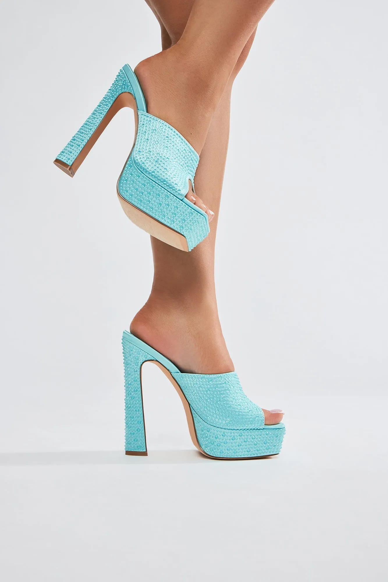 Amozae-All Eyes On Me Platform Mules - Blue