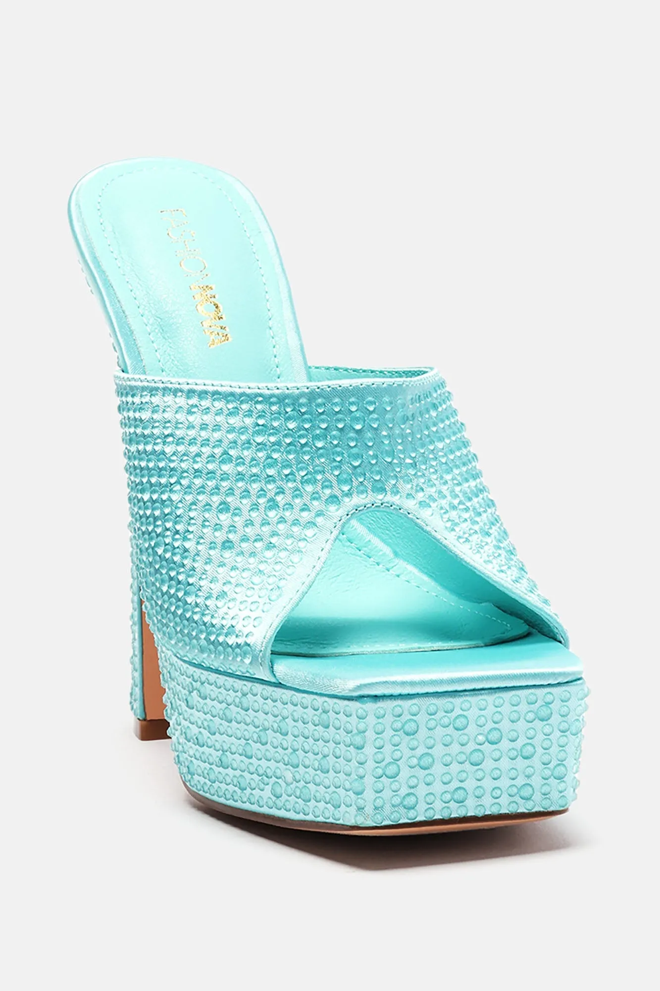 Amozae-All Eyes On Me Platform Mules - Blue