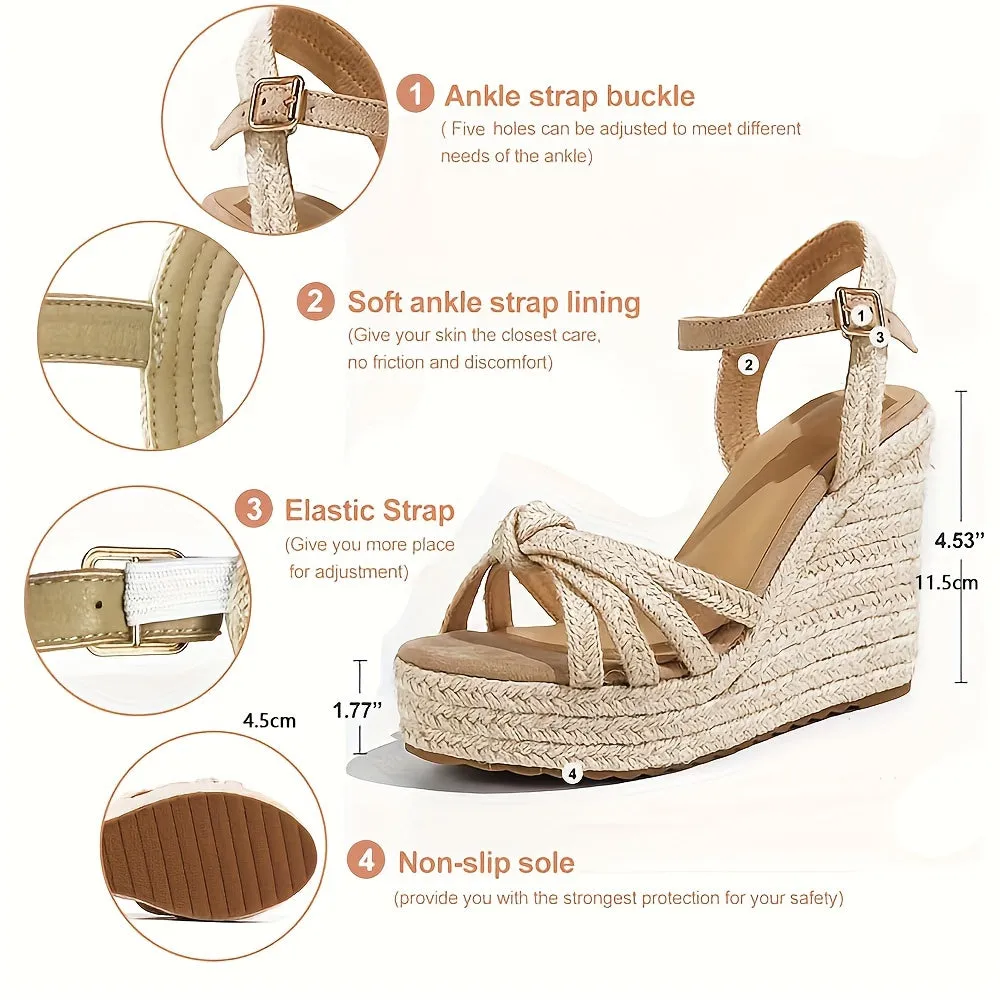 Amozae-Chic Open-Toe Espadrille Platform Wedge Sandals - High Heels with Secure Ankle Strap, Versatile Style for Every Occasion