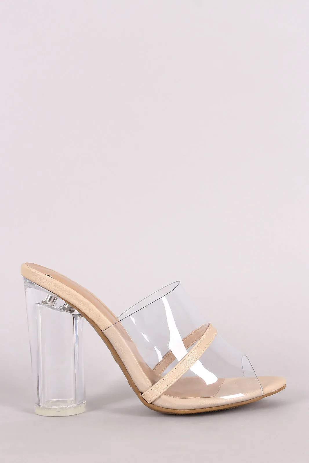 Bamboo Transparent Peep Toe Slip On Mule Cylindrical-Heel