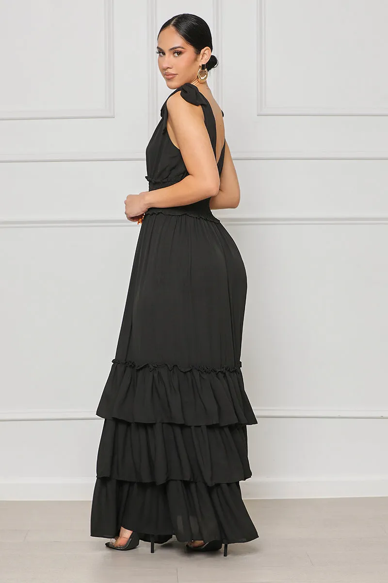 Beautiful Desire Ruffle Maxi Dress (Black)- FINAL SALE