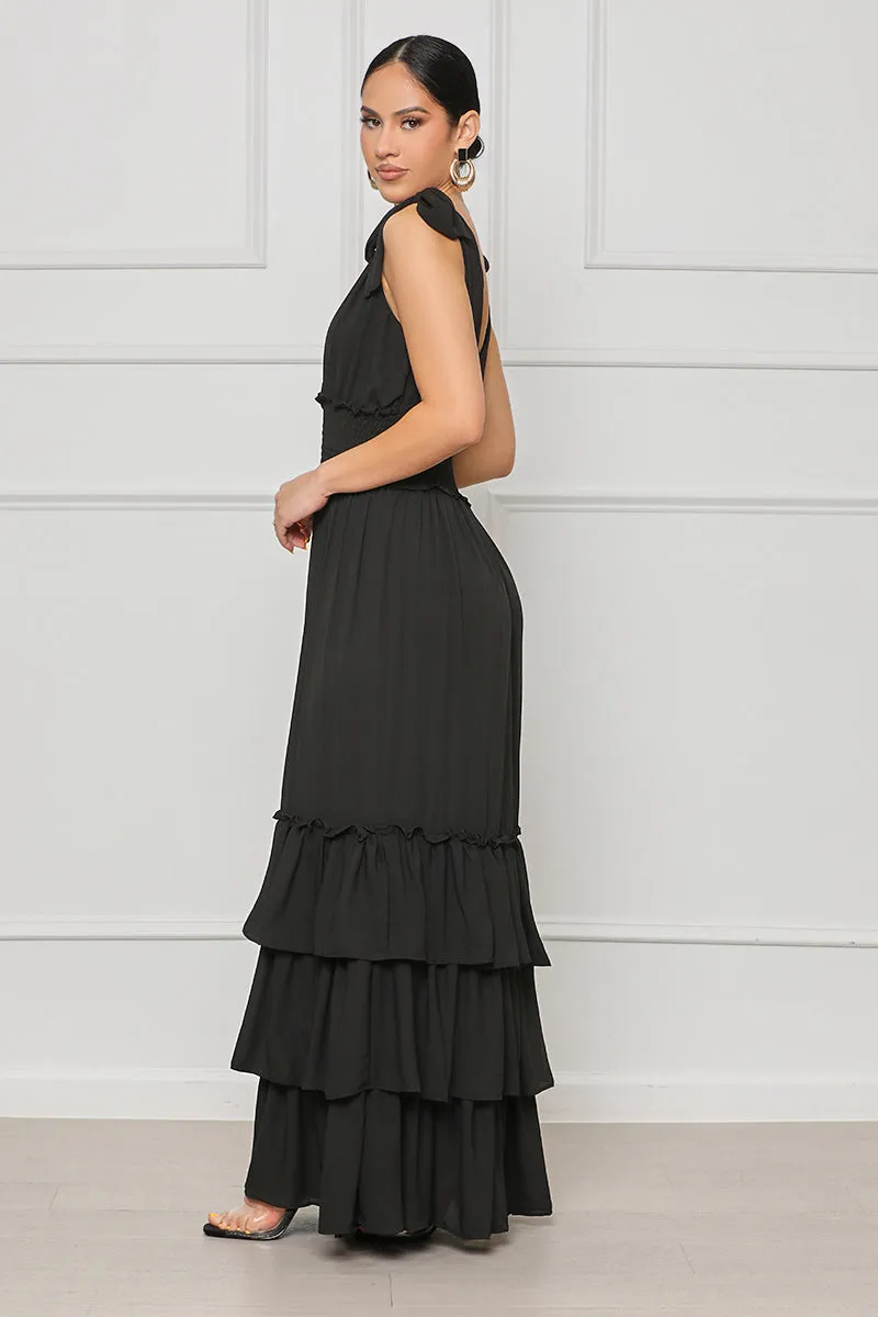 Beautiful Desire Ruffle Maxi Dress (Black)- FINAL SALE