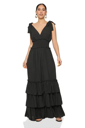 Beautiful Desire Ruffle Maxi Dress (Black)- FINAL SALE