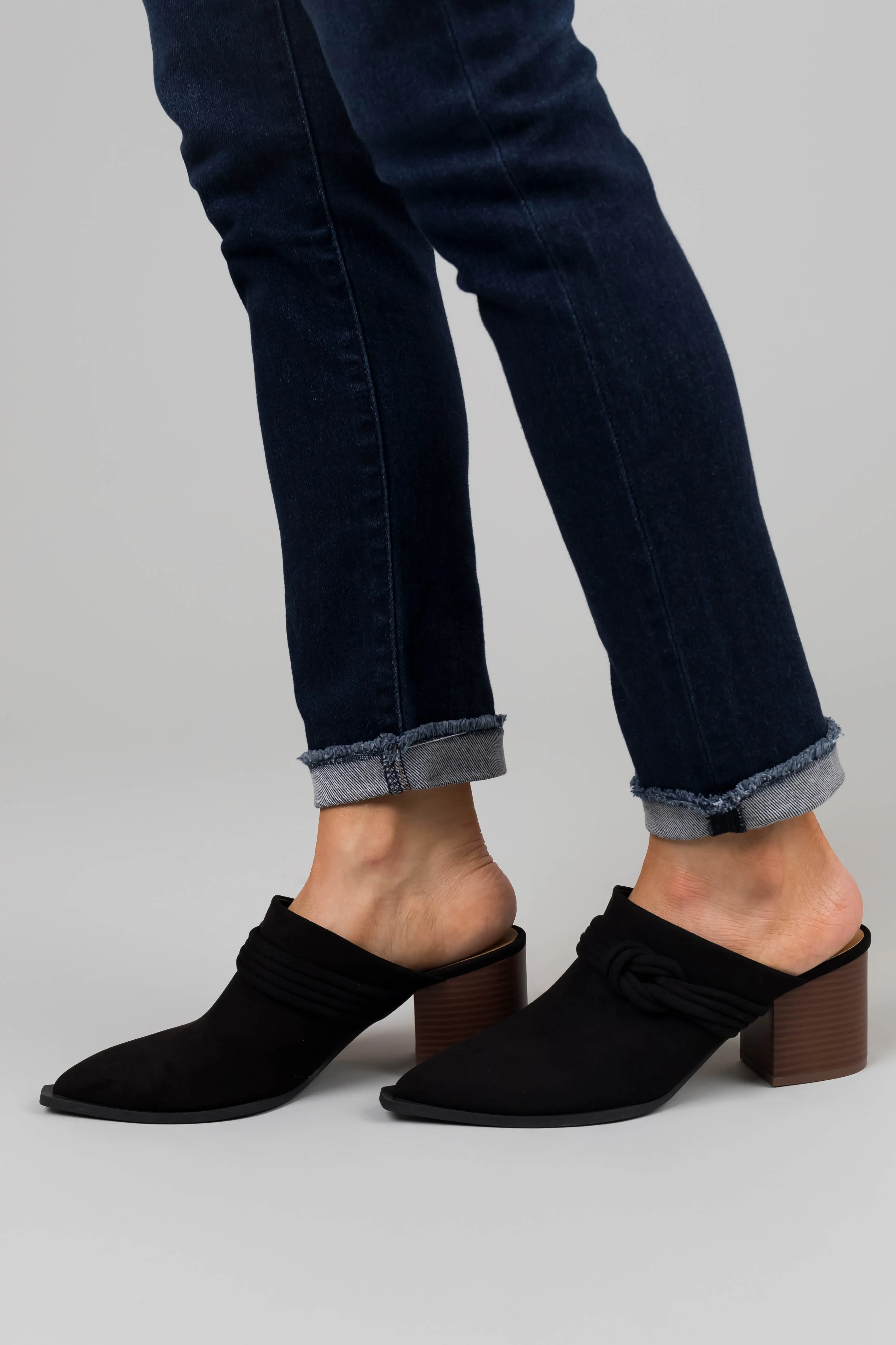 Black Faux Suede Pointed Toe Mules