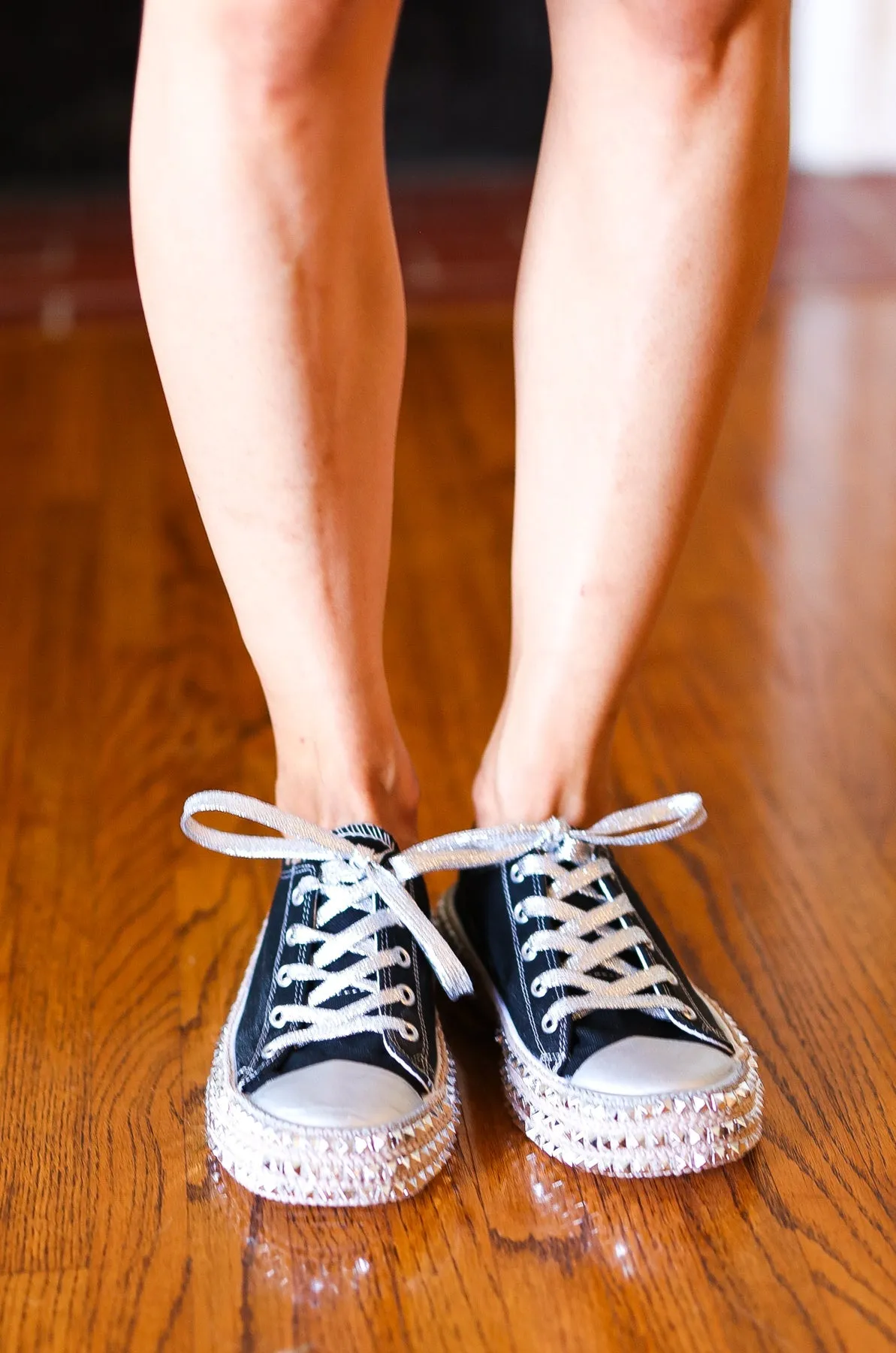 Black Studded Canvas Sneakers