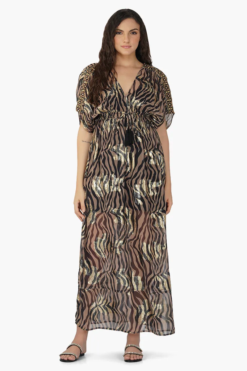 Black Zebra Shiny Cover Up Dress