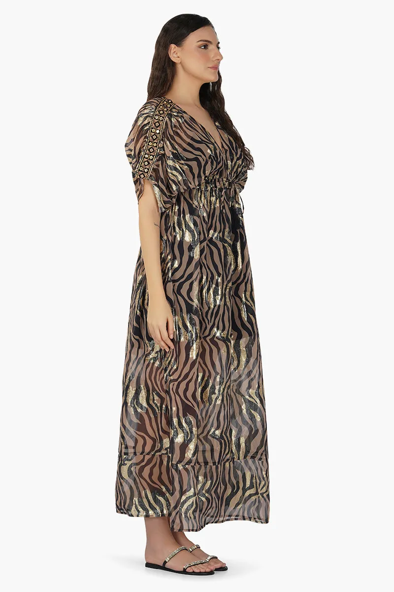 Black Zebra Shiny Cover Up Dress