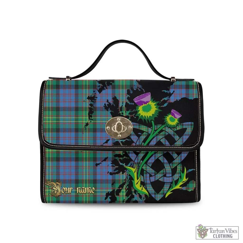 Bowie Ancient Tartan Waterproof Canvas Bag with Scotland Map and Thistle Celtic Accents