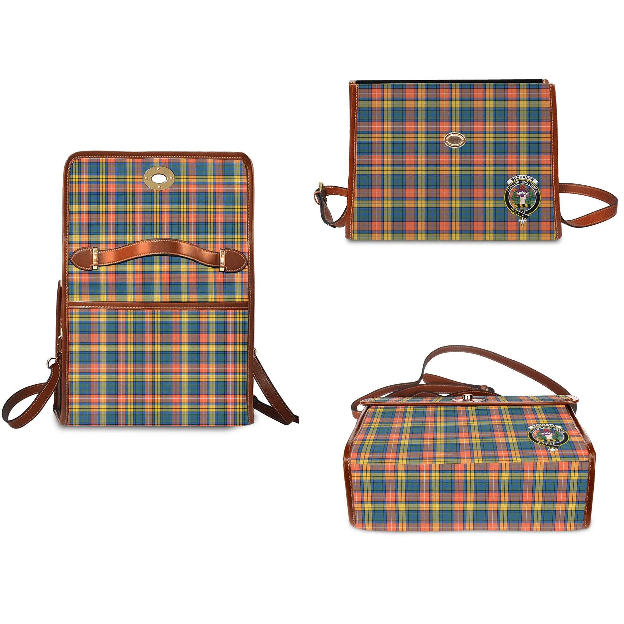 Buchanan Ancient Tartan Waterproof Canvas Bag with Family Crest