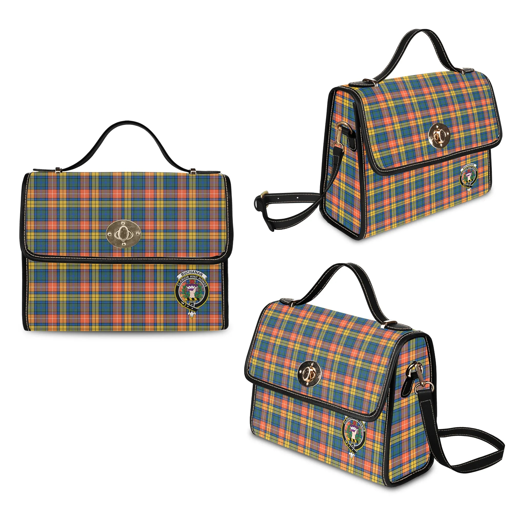 Buchanan Ancient Tartan Waterproof Canvas Bag with Family Crest