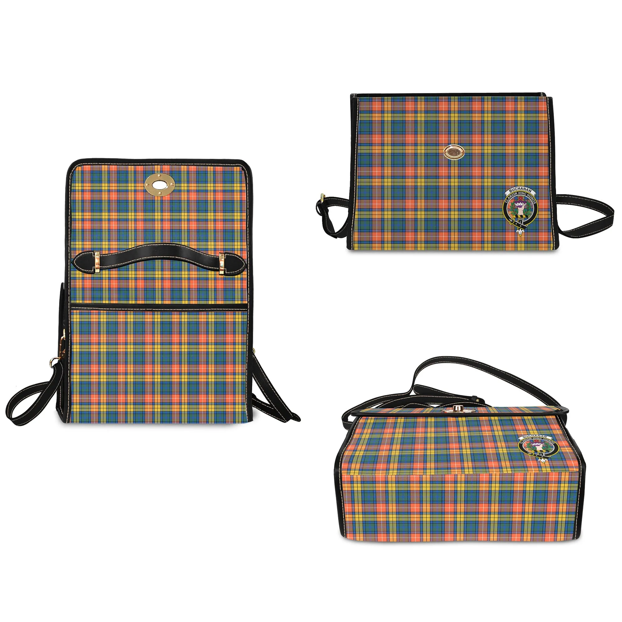 Buchanan Ancient Tartan Waterproof Canvas Bag with Family Crest