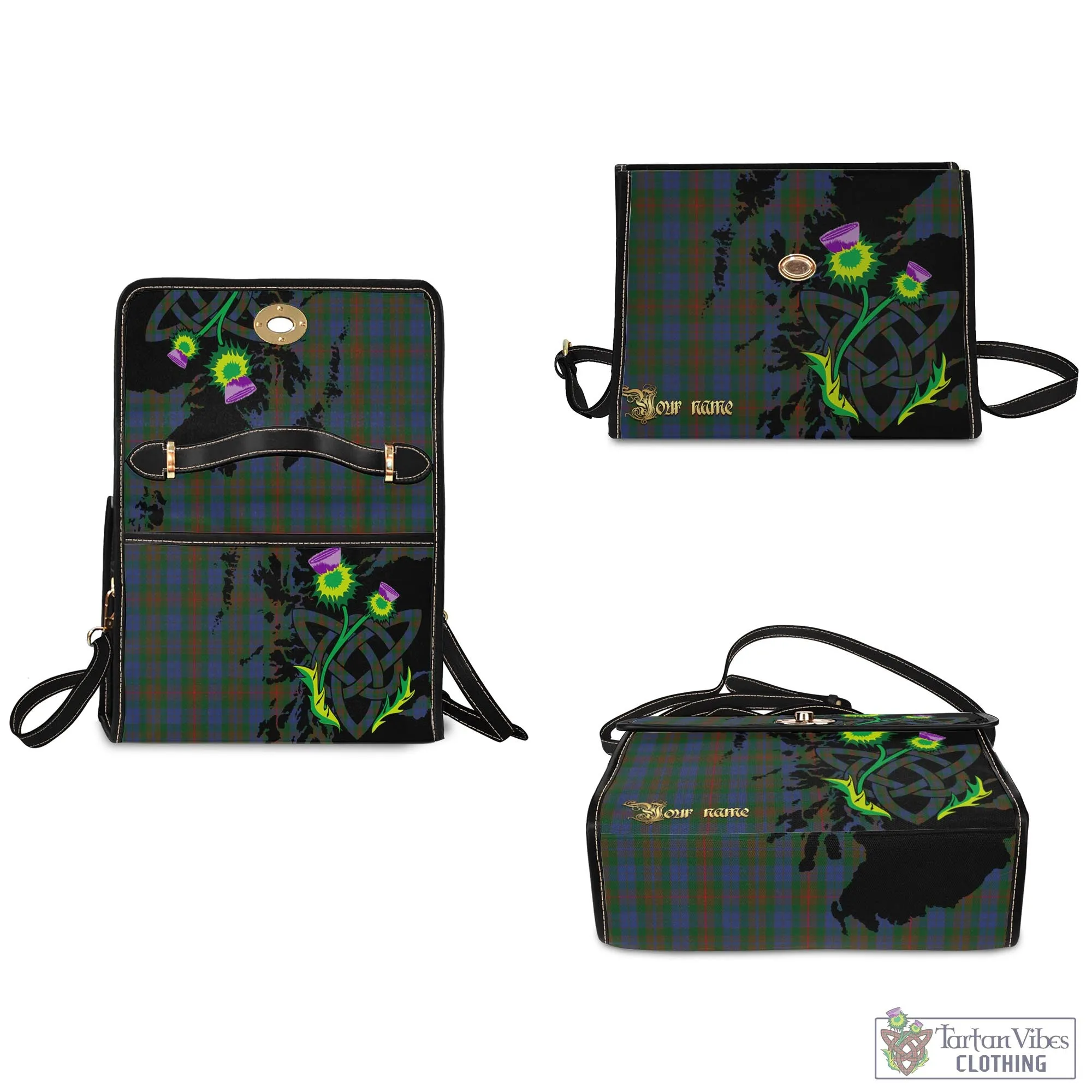 Buchanan Hunting Tartan Waterproof Canvas Bag with Scotland Map and Thistle Celtic Accents