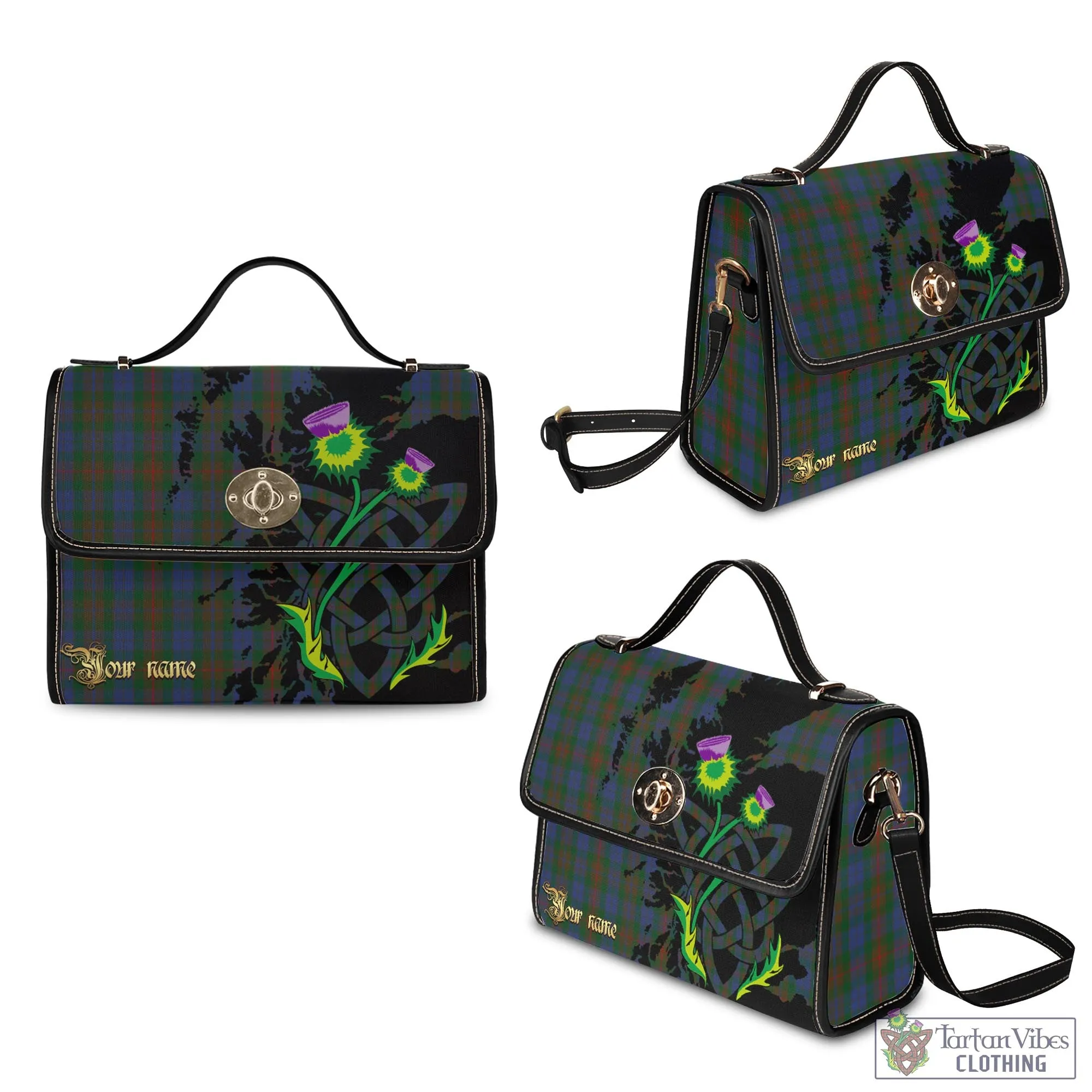 Buchanan Hunting Tartan Waterproof Canvas Bag with Scotland Map and Thistle Celtic Accents