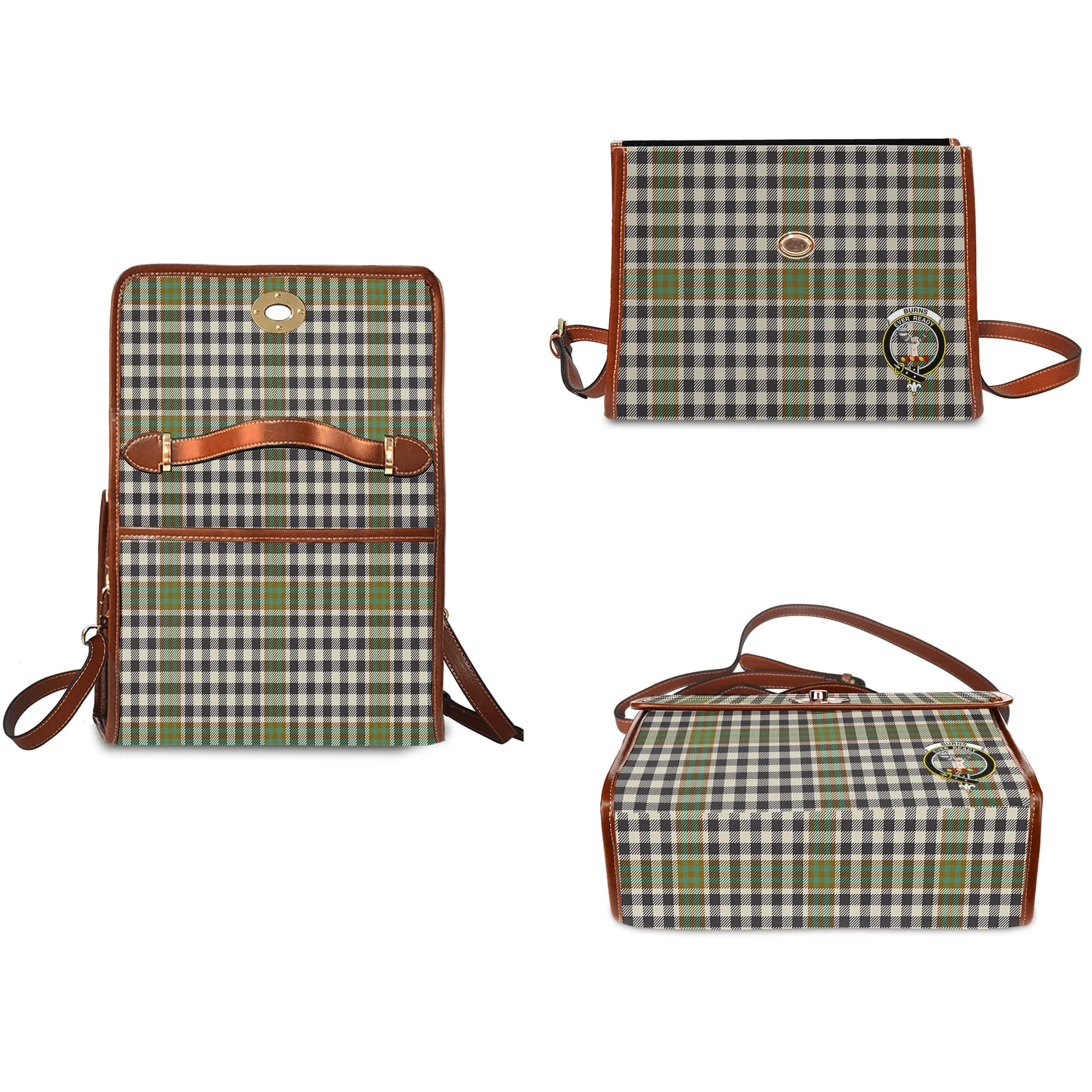 Burns Check Tartan Waterproof Canvas Bag with Family Crest