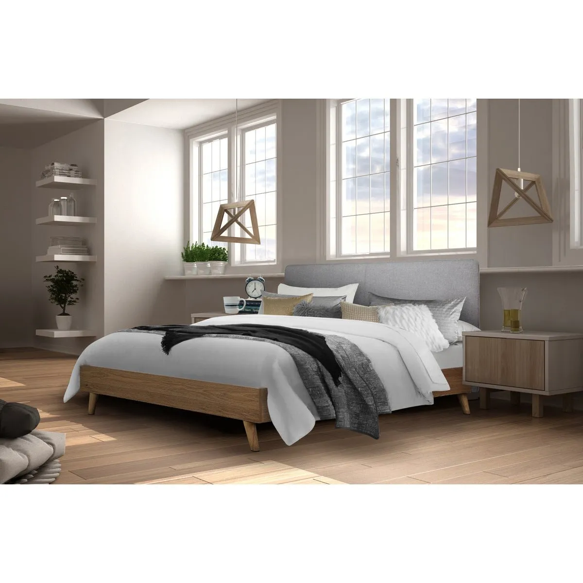 Cassidy Queen Platform Bed with Upholstered Headboard