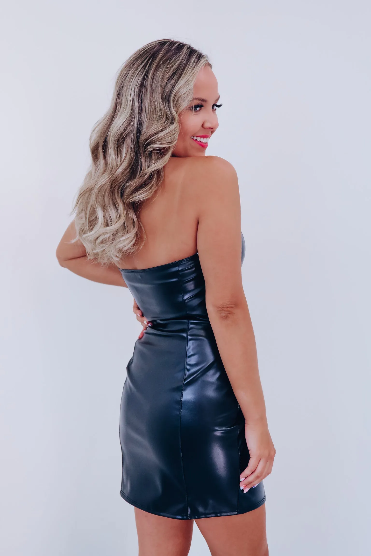 Chic & Sleek Faux Leather Mini Dress - Black