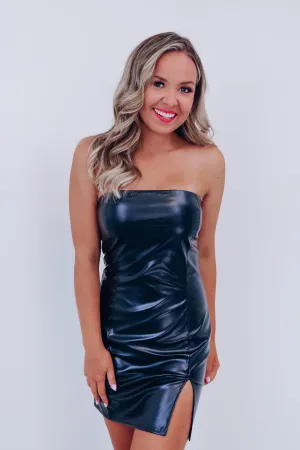 Chic & Sleek Faux Leather Mini Dress - Black