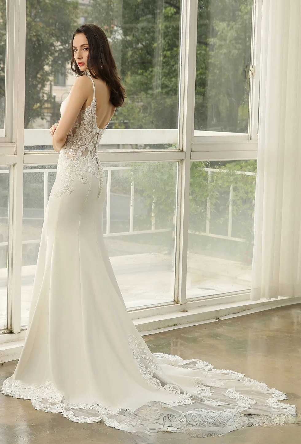 Graceful Illusion Lace Fit and Flare Wedding Dress