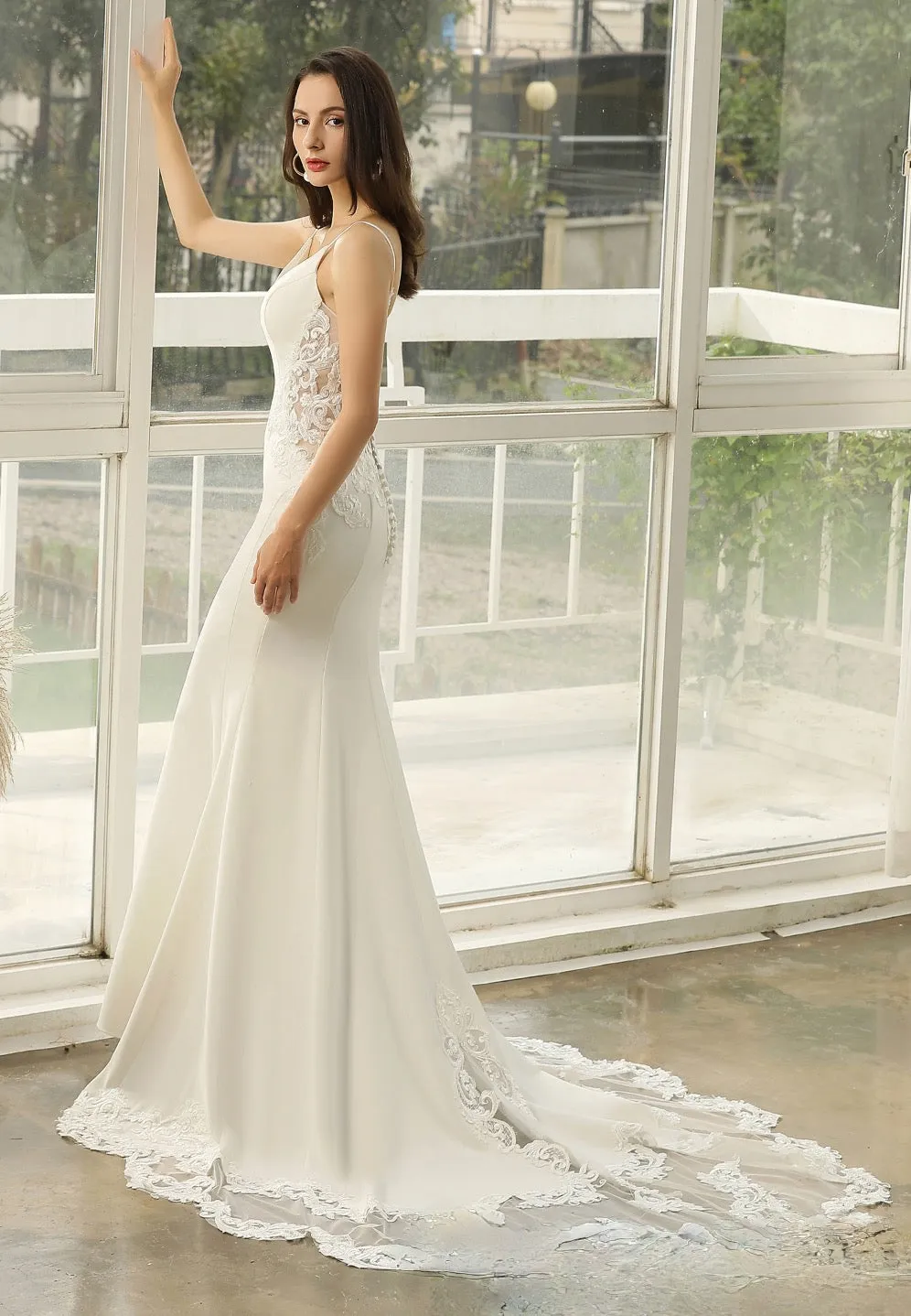 Graceful Illusion Lace Fit and Flare Wedding Dress