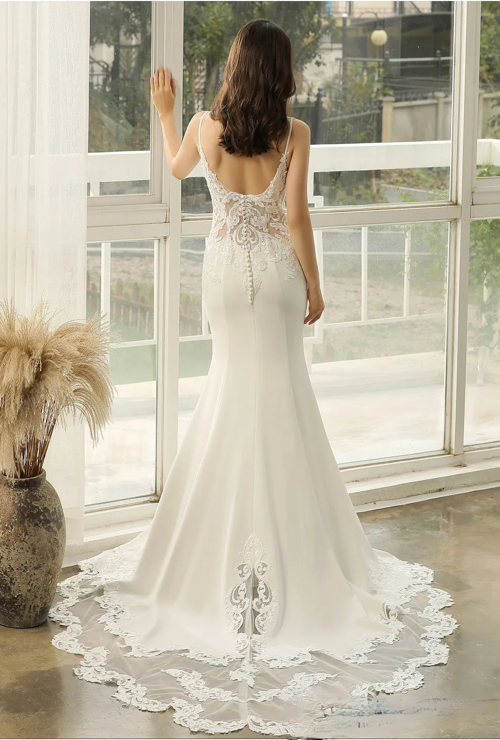 Graceful Illusion Lace Fit and Flare Wedding Dress