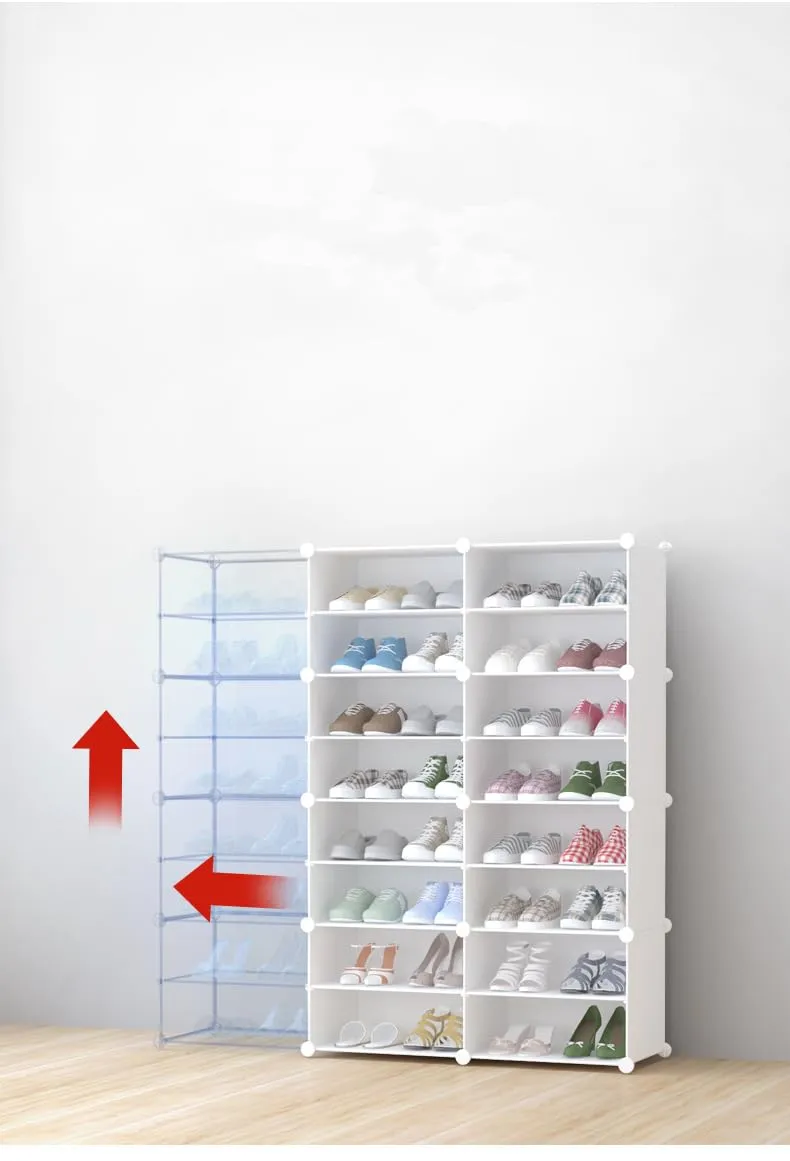 Kuber Industries Pack of 2 Shoes Cabinet |2 Column 3-Tier Foldable Shoe Rack Organizer for Closet | Plastic Shoe Shelf Collapsible Shoes Storage Box | Shoe Cabinet with Lids | JL2C3TWH | White