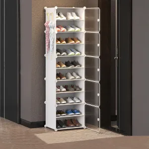 Kuber Industries Pack of 3 Shoes Cabinet | 10-Tier Foldable Shoe Rack Organizer for Closet | Plastic Shoe Shelf Collapsible Shoes Storage Box | Easy Assembly Shoe Cabinet with Lids | JL1C10TWH |White