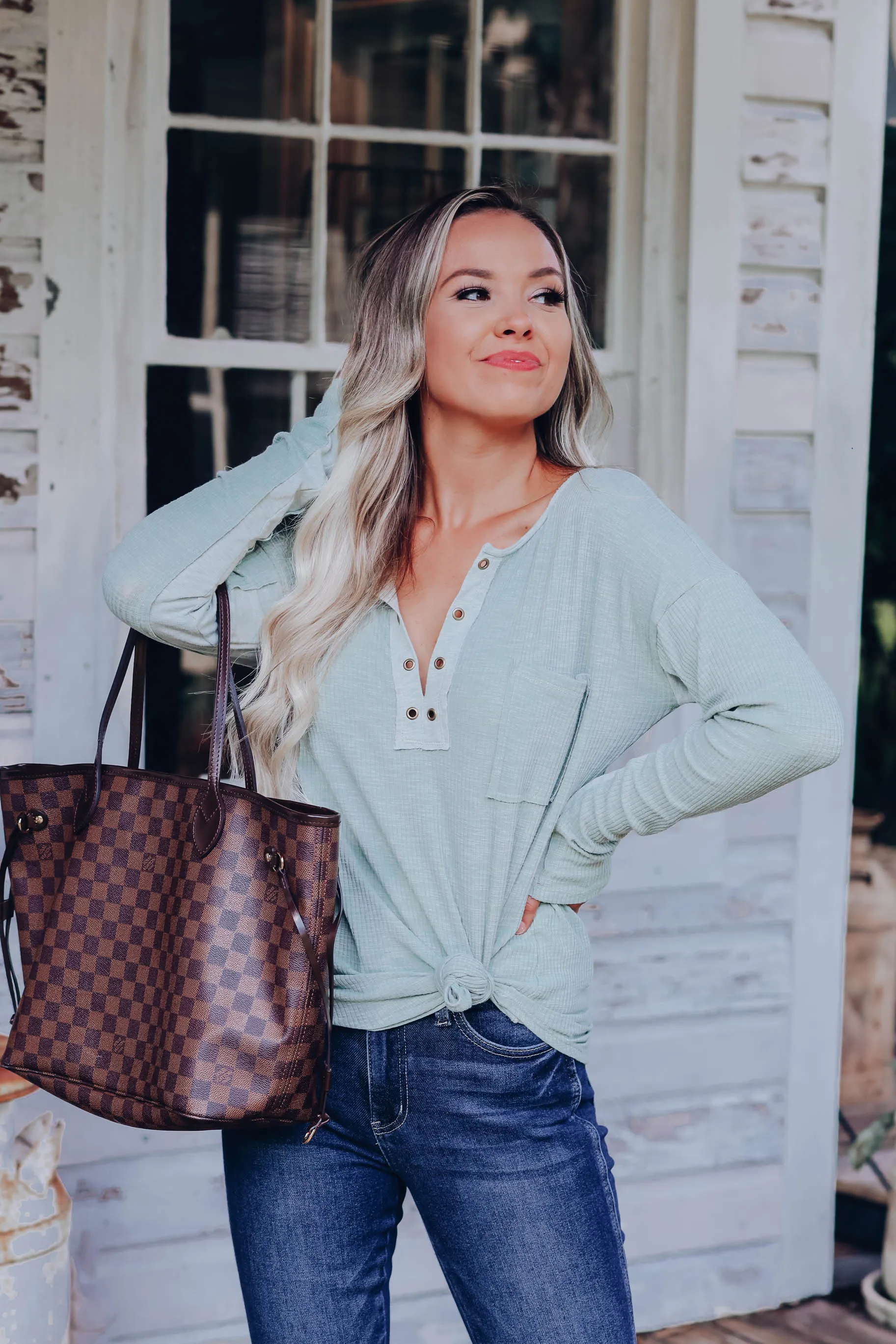 Laid Back Ribbed Contrast Top - Sage