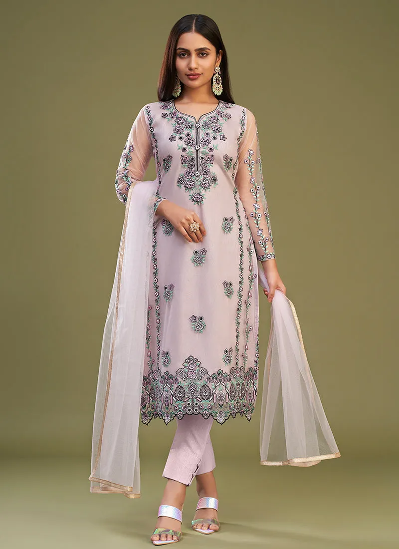 Lavender Multi Embroidery Bridesmaid Pant Style Suit