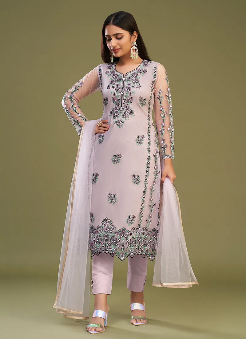 Lavender Multi Embroidery Bridesmaid Pant Style Suit