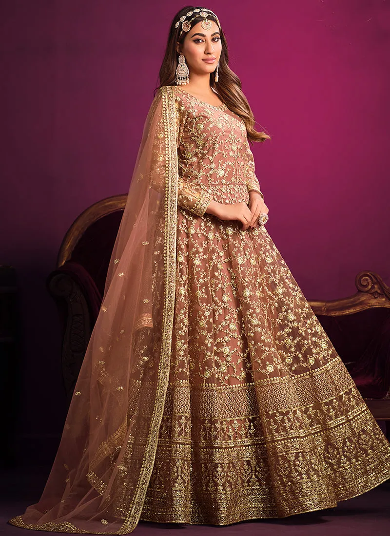 Light Brown Embroidery Festive Anarkali Suit