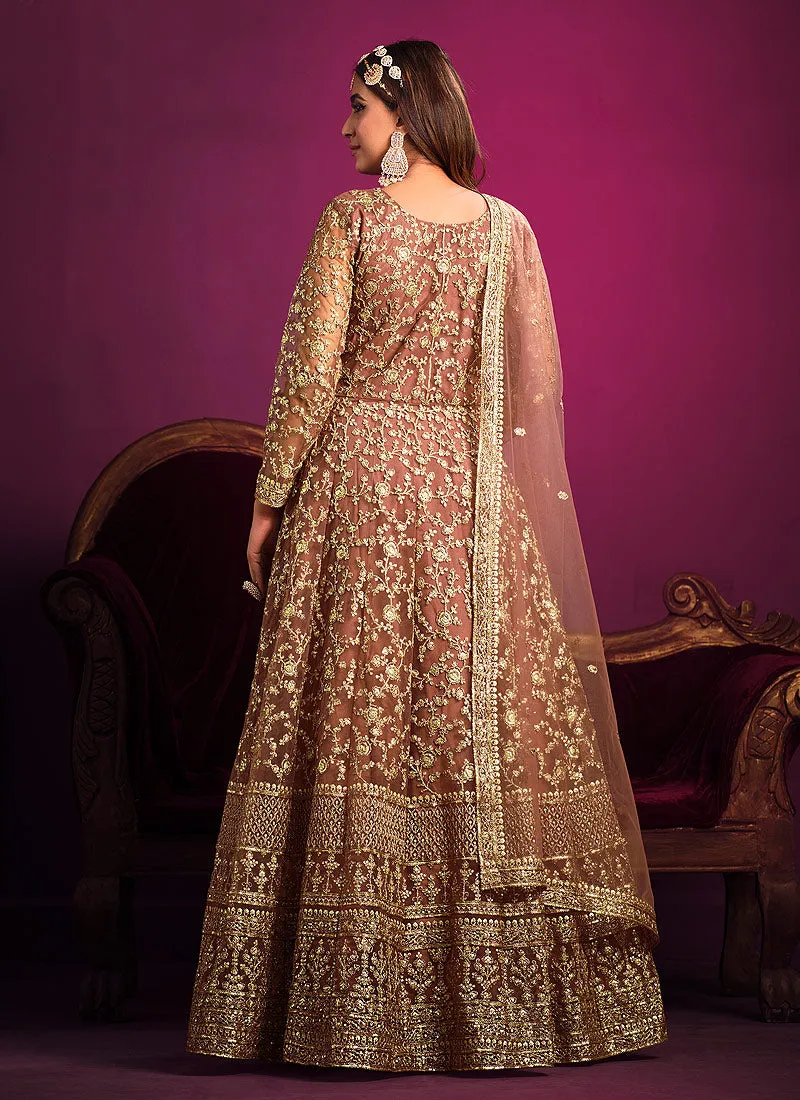 Light Brown Embroidery Festive Anarkali Suit