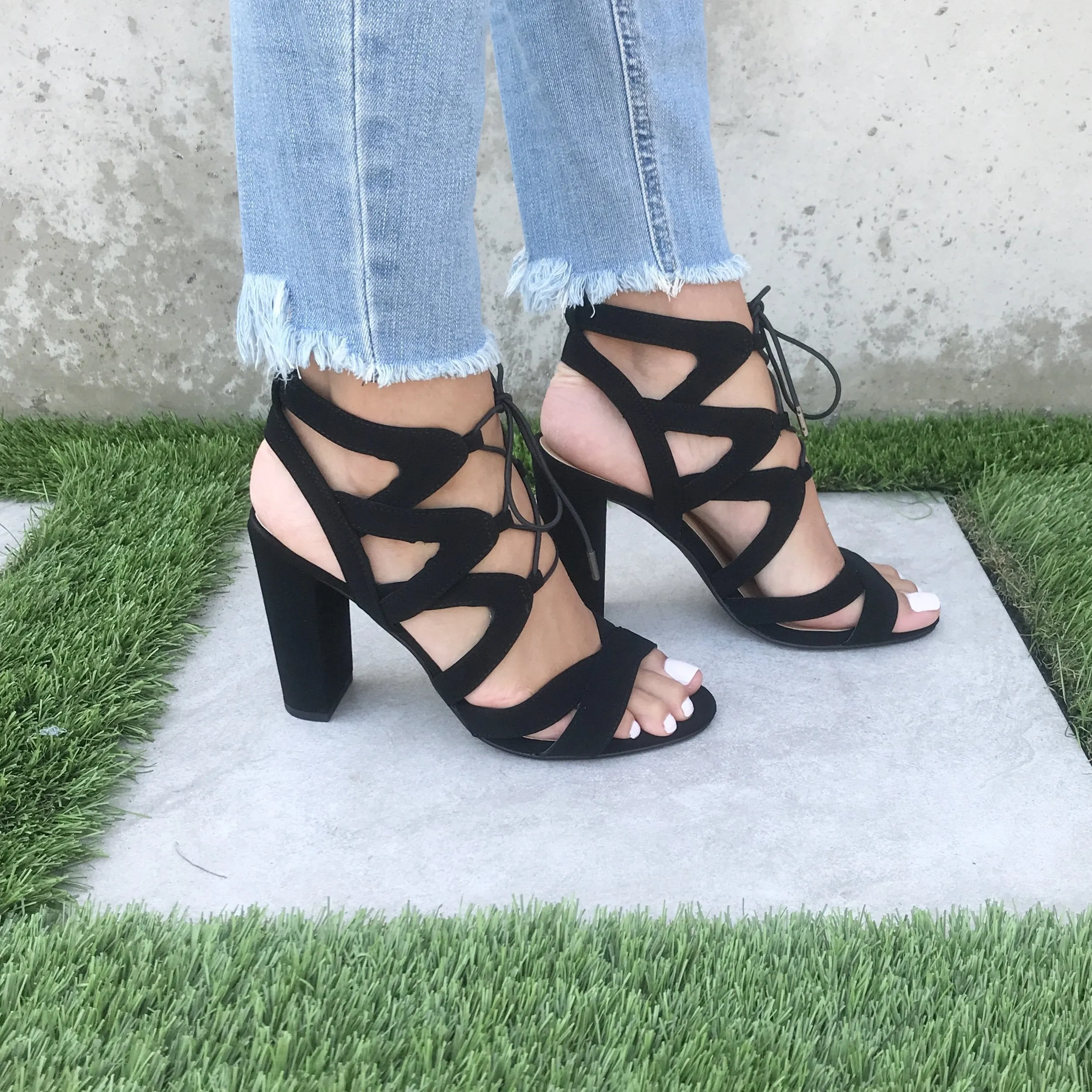 Mazie Lace Up Black Heels