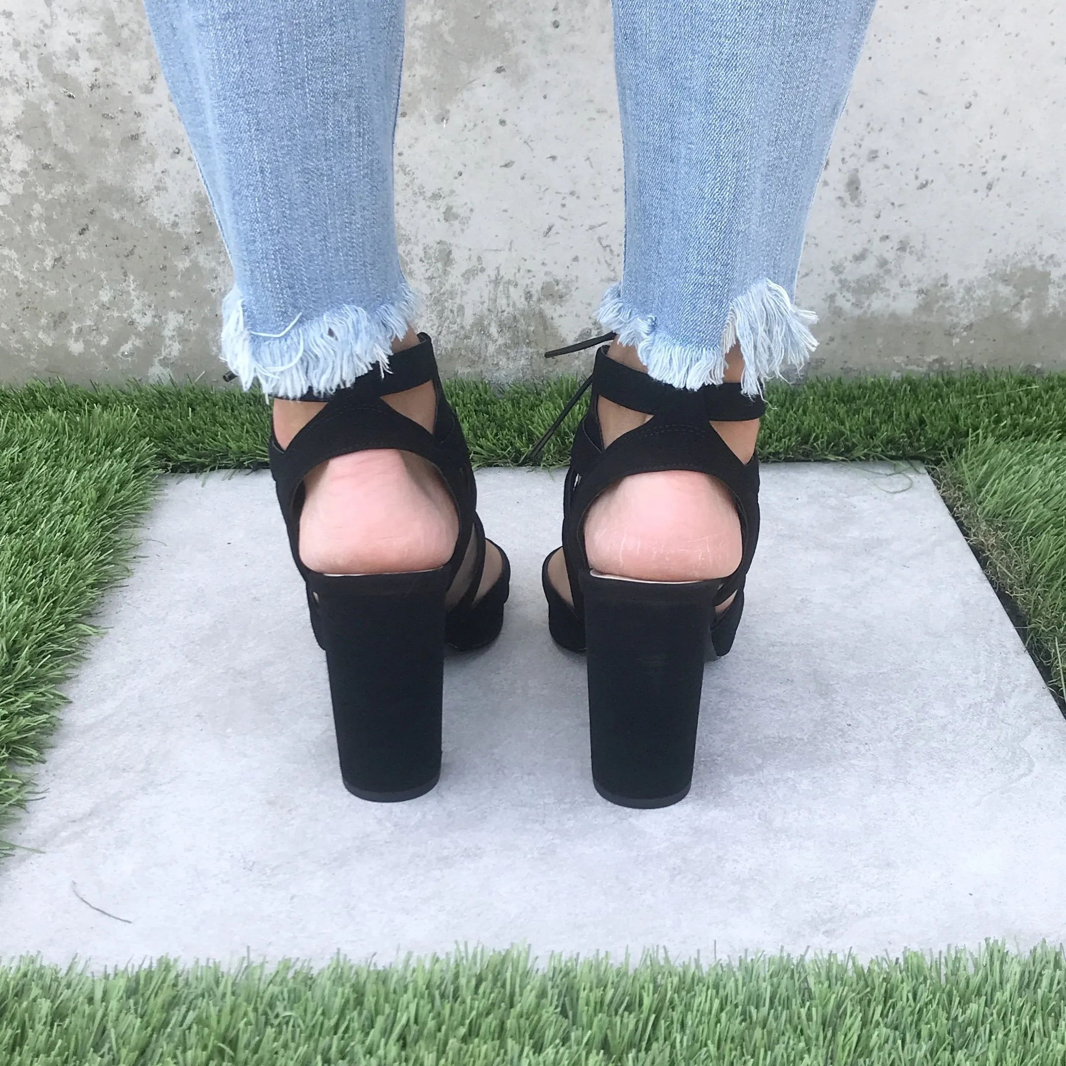 Mazie Lace Up Black Heels