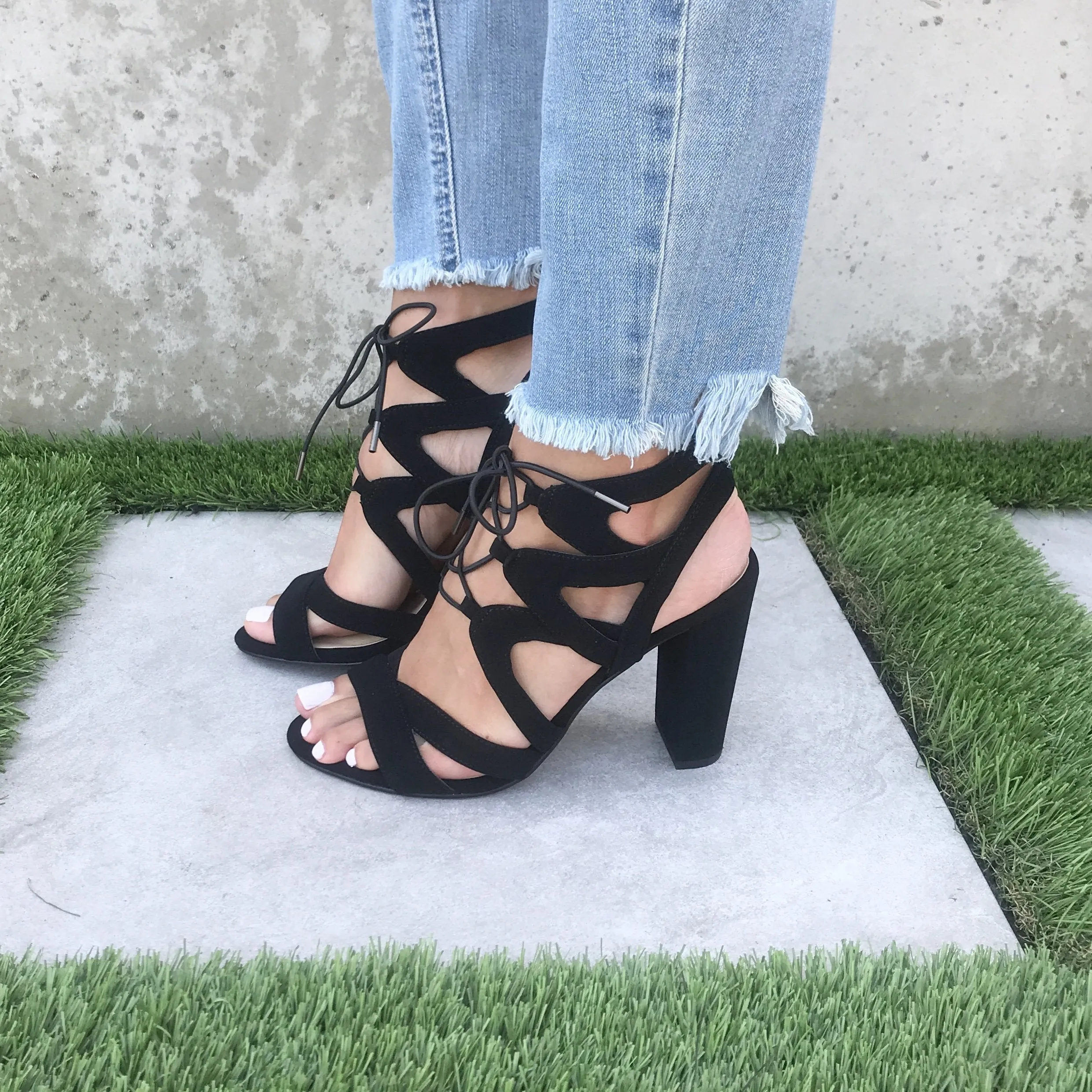 Mazie Lace Up Black Heels