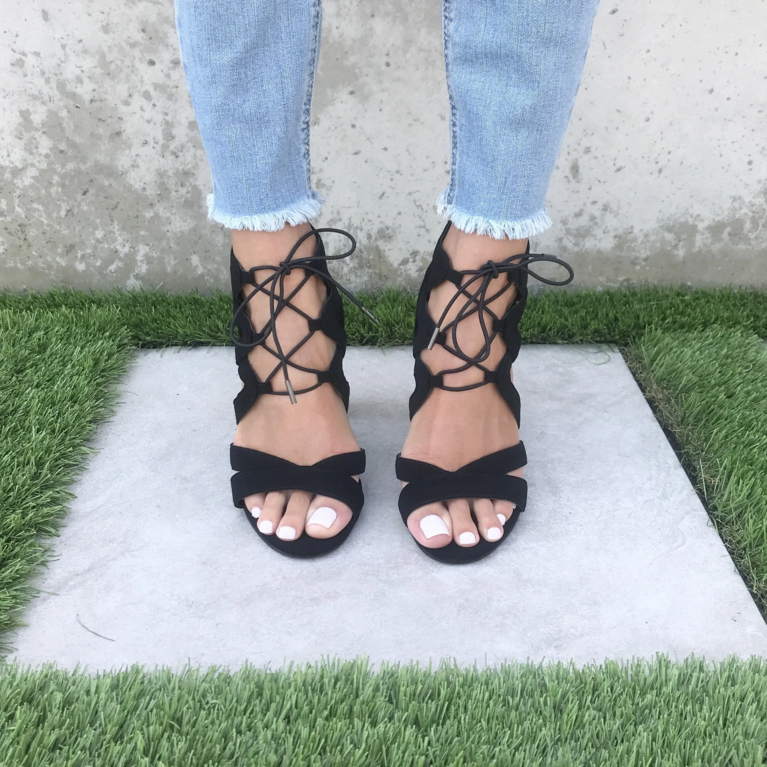 Mazie Lace Up Black Heels