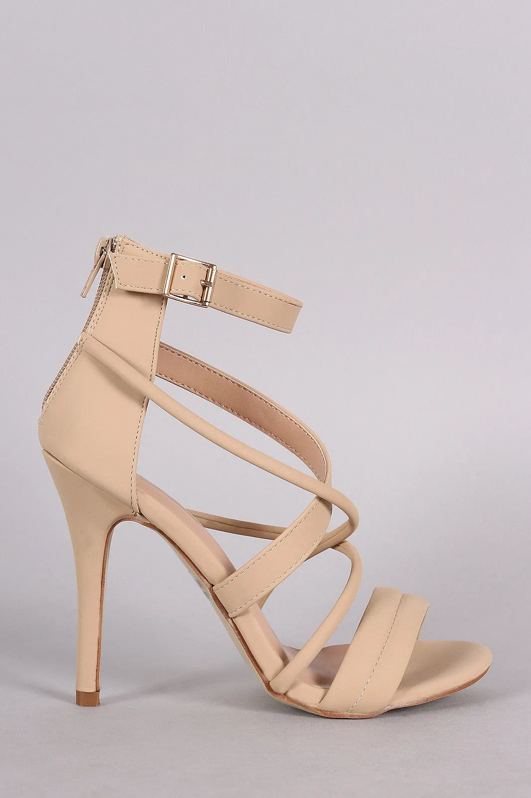 Nubuck Ankle Strap Crisscross Open Toe Heel