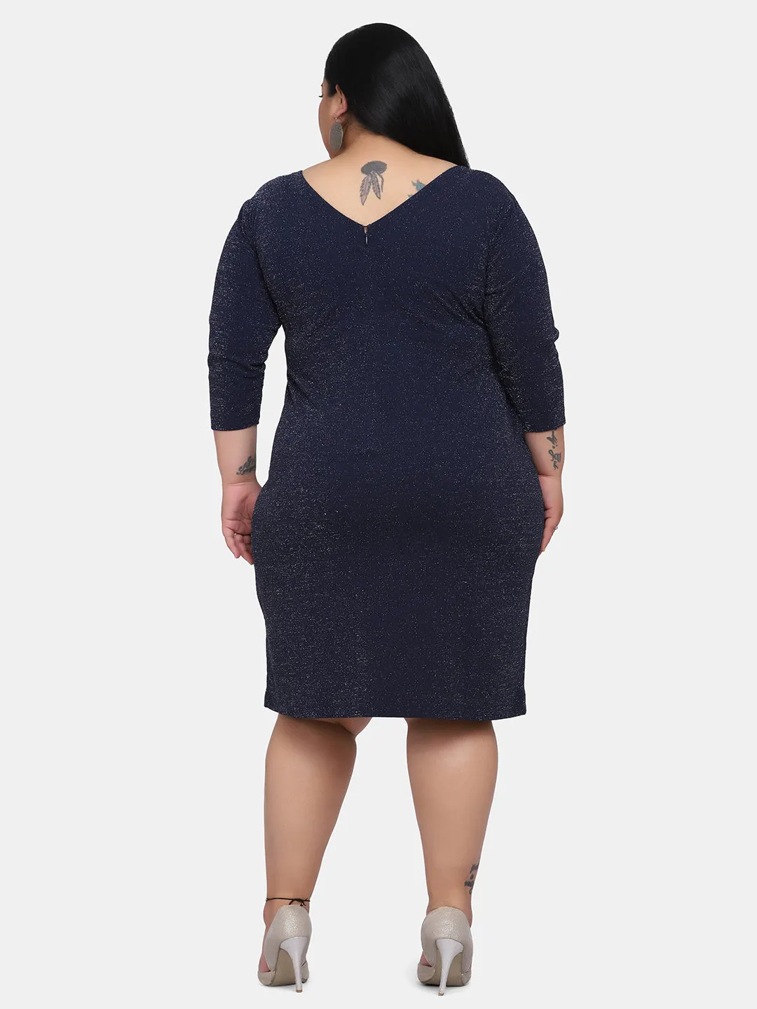 Plus size Shimmery Stretch Party Dress - Navy Blue