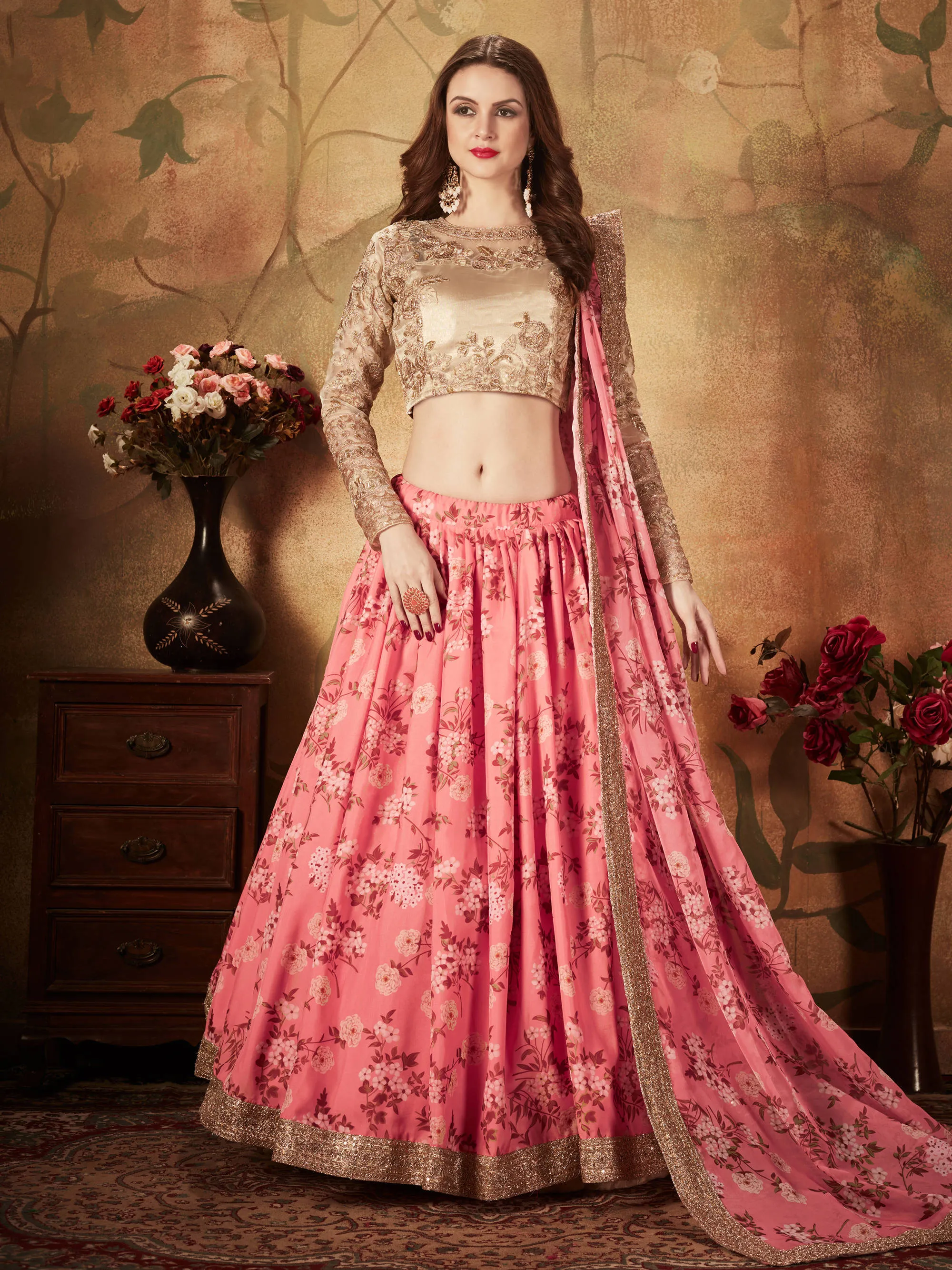 Ravishing Pink Sabyasachi Digital Printed Organza Party Wear Lehenga Choli With Blouse