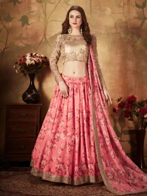 Ravishing Pink Sabyasachi Digital Printed Organza Party Wear Lehenga Choli With Blouse