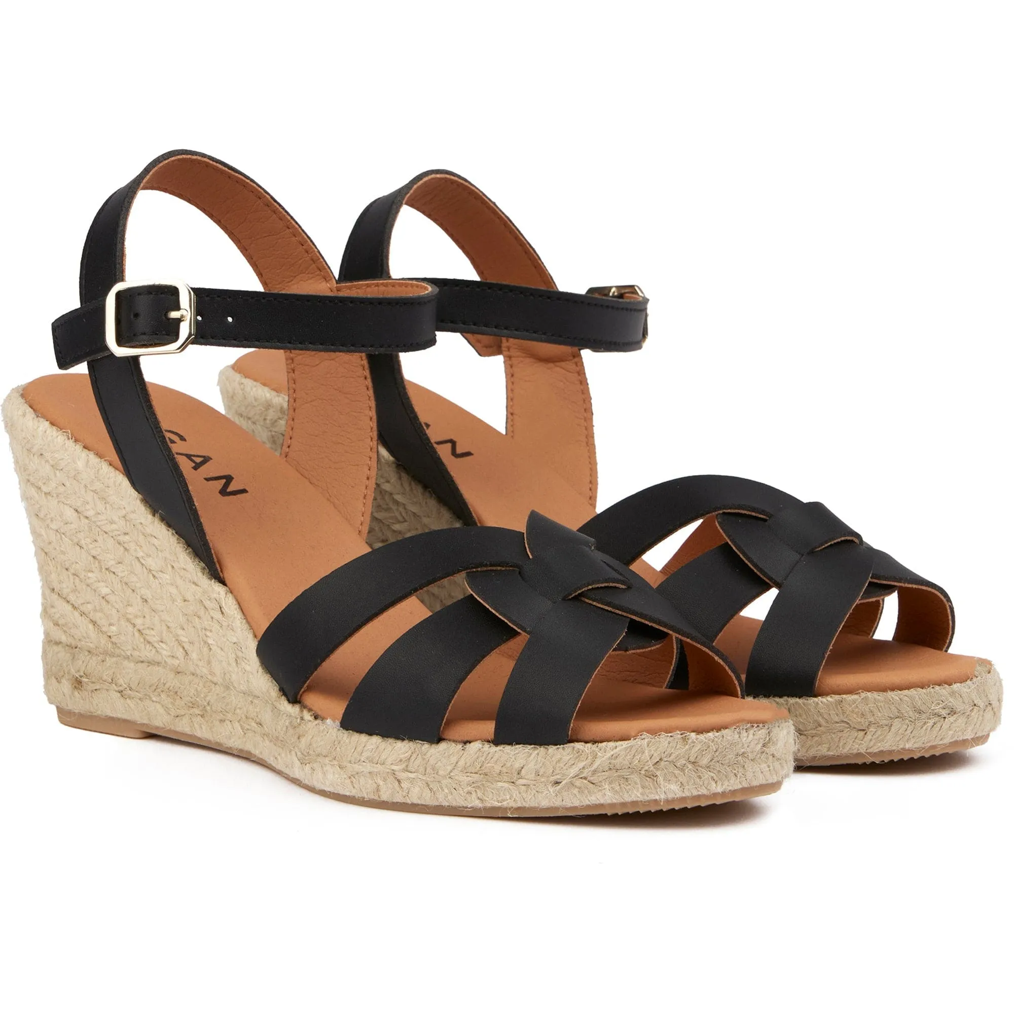 Rhubarb Women's Vegan Leather Espadrille Wedge Sandals | Black