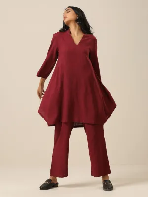 Ruby Wine Slub Textured Collar Co-Ord Set