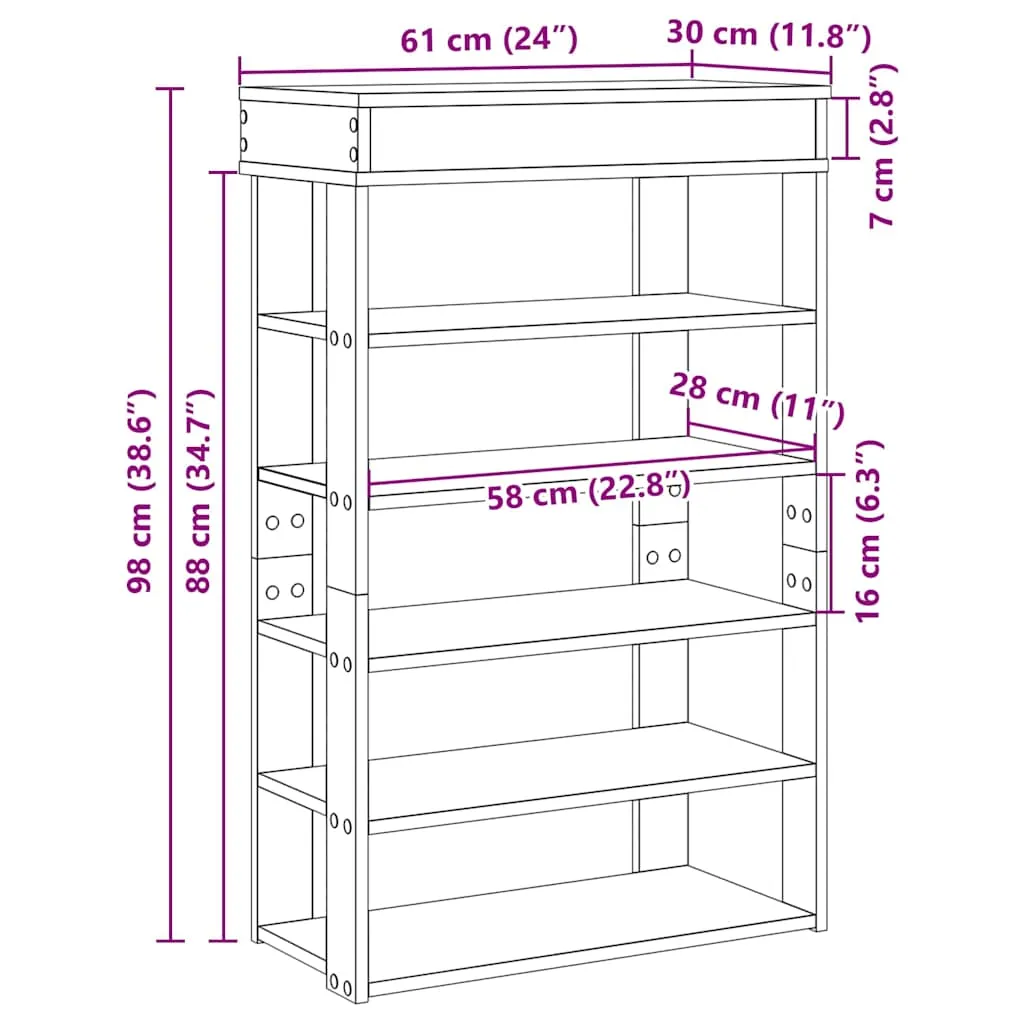 Shoe Rack Concrete Grey 60x30x98 cm Engineered Wood