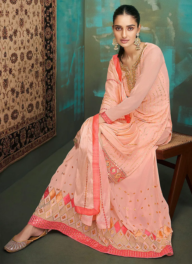 Soft Peach Georgette Designer Gharara Suit