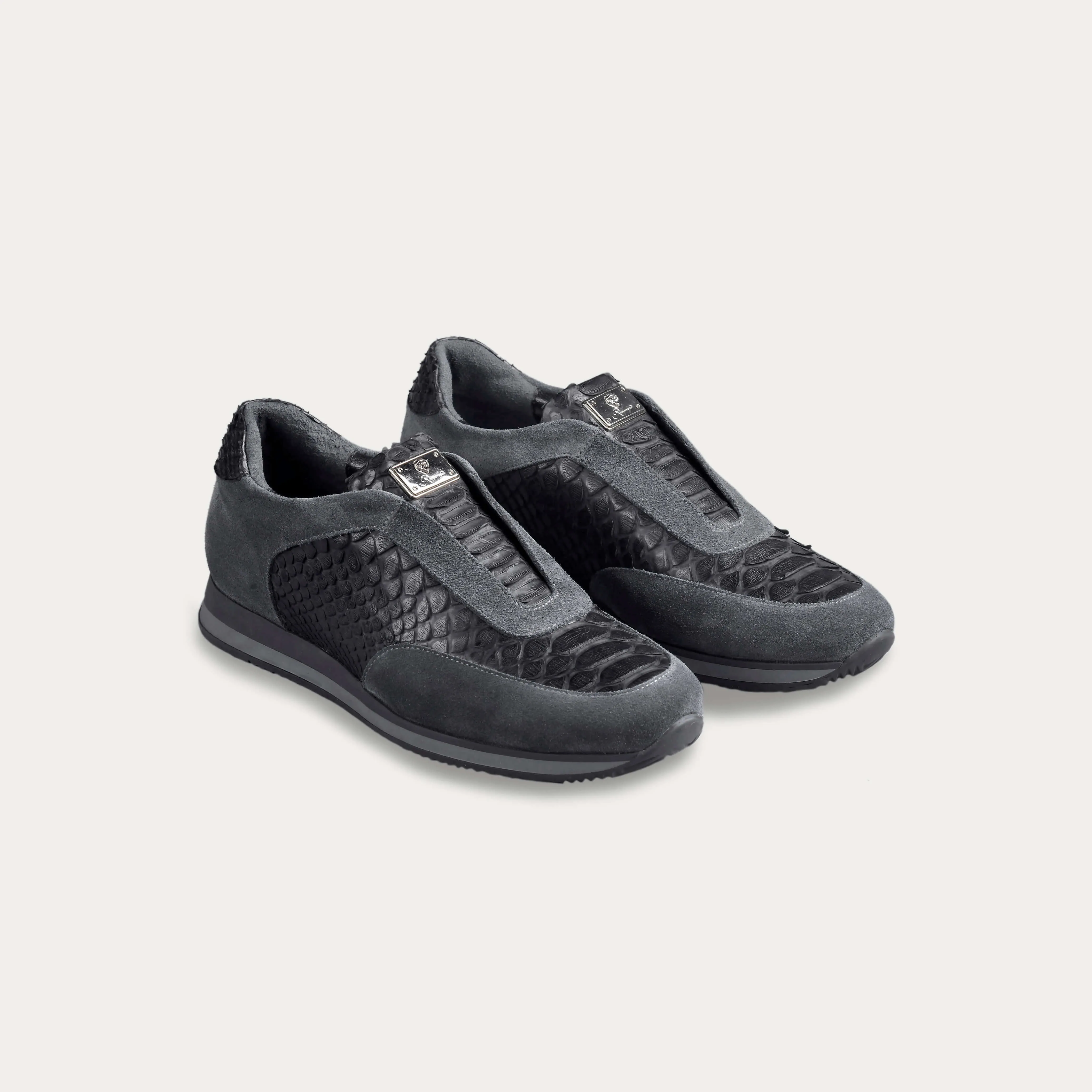 Suede & Python Leather Laceless Plimsoll Sneakers